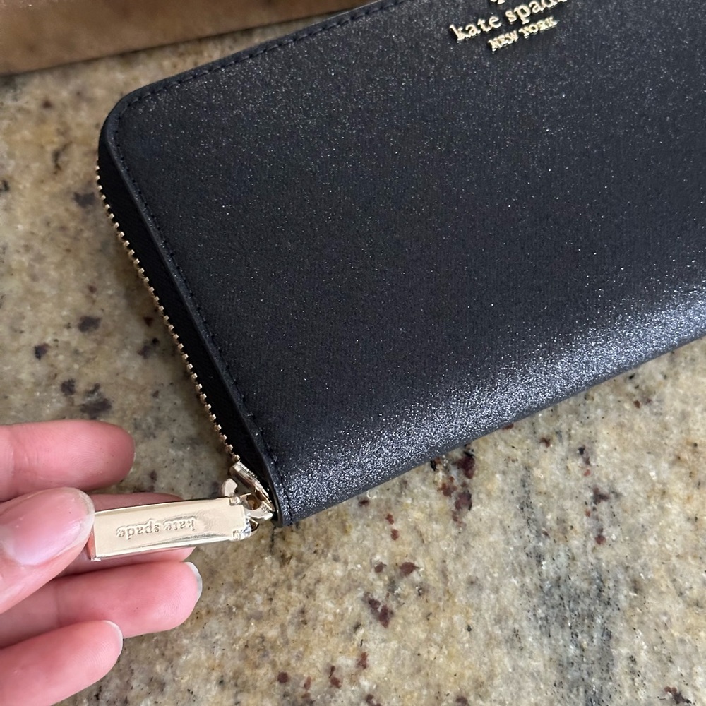 Kate Spade Tinsel Glitter Continental Women's Wallet - black, Large - Picture 3 of 8
